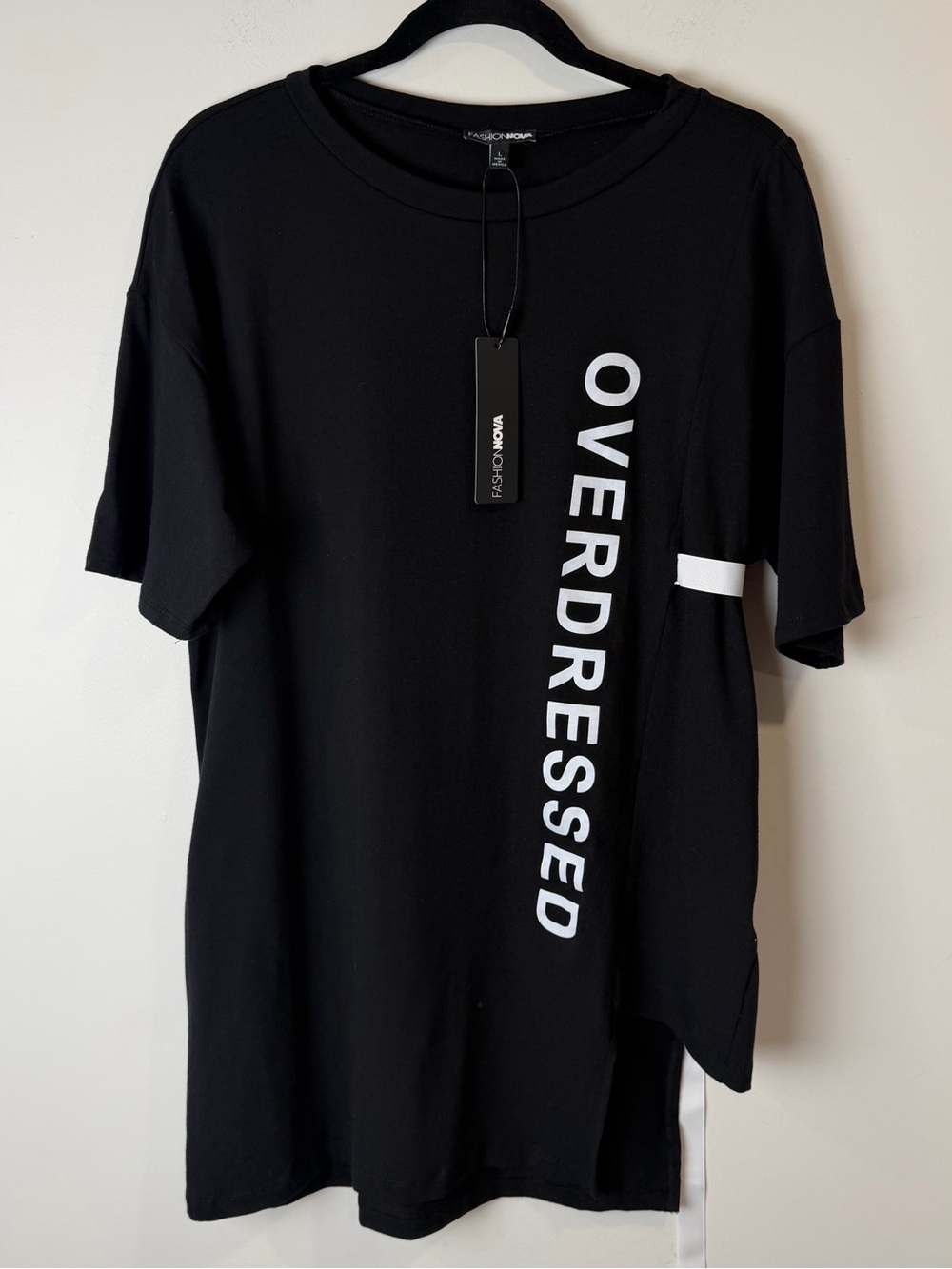 Fashion Nova Women Dress “OVERDRESSED"  Black Tunic Top Size L NWT